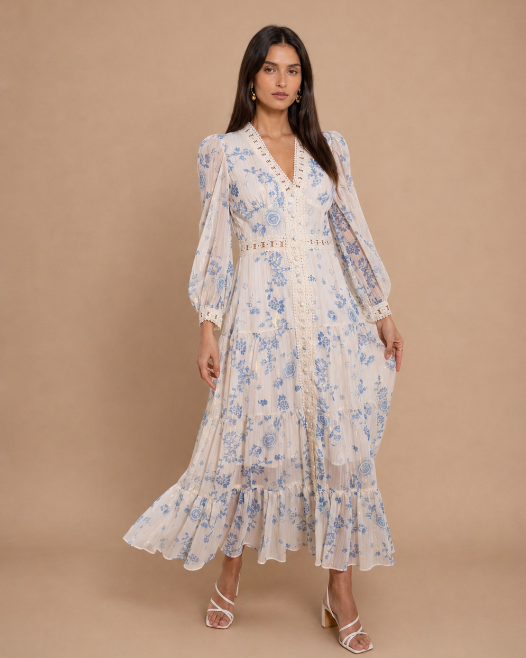 Robe Azélia — Voile Fleuri Bleu Céleste