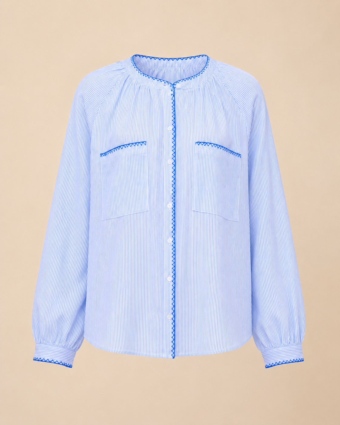 Top Maëlia — Rayures Ciel & Broderies Bleu Royal