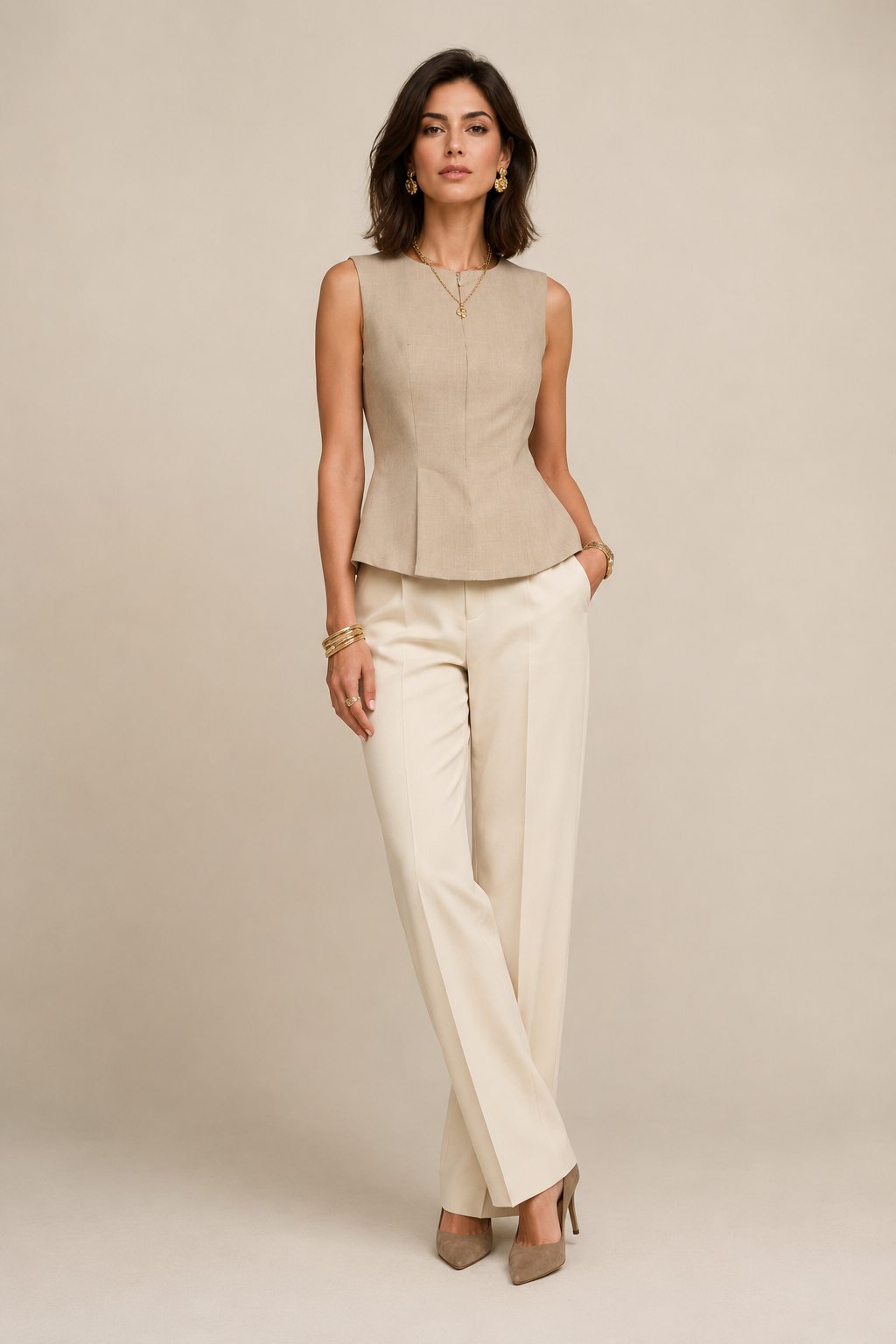 Top Ariane — Lin Beige Structuré
