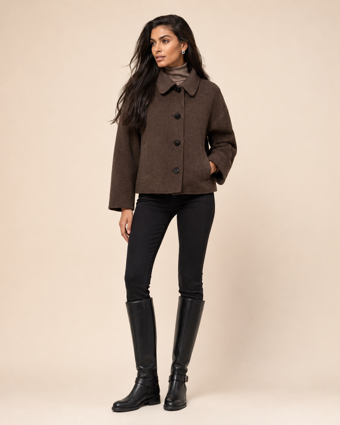 Veste Alba — Laine Chocolat Boutonnée