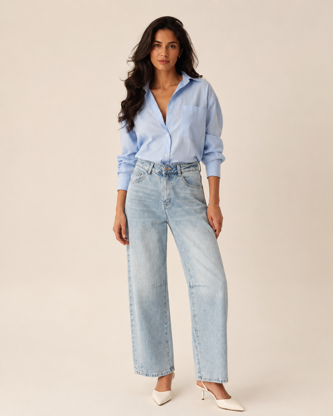 Pantalon Noélie — Jean Large Bleu Clair