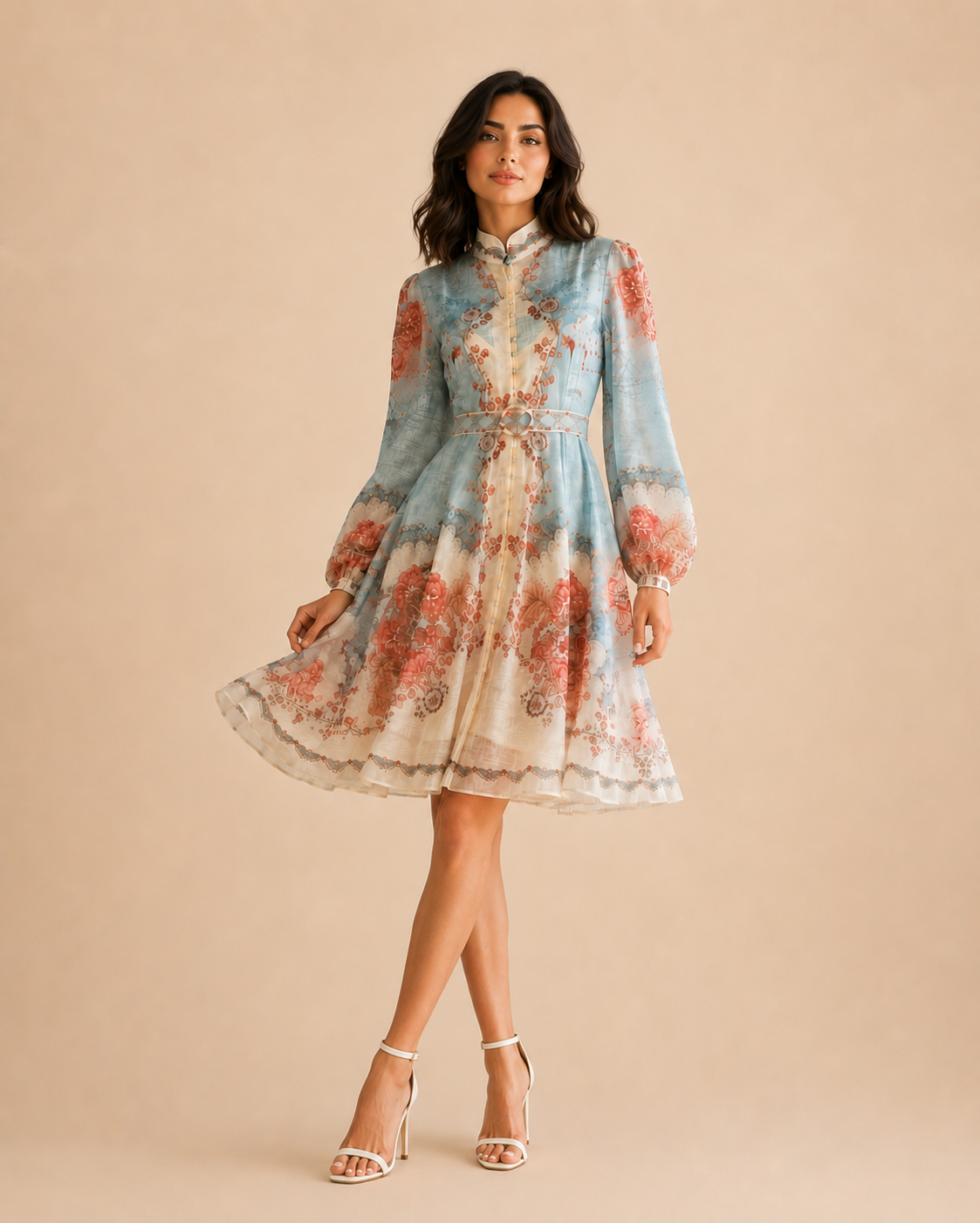 Robe Floriane — Voile Fleuri Bleu Poudré