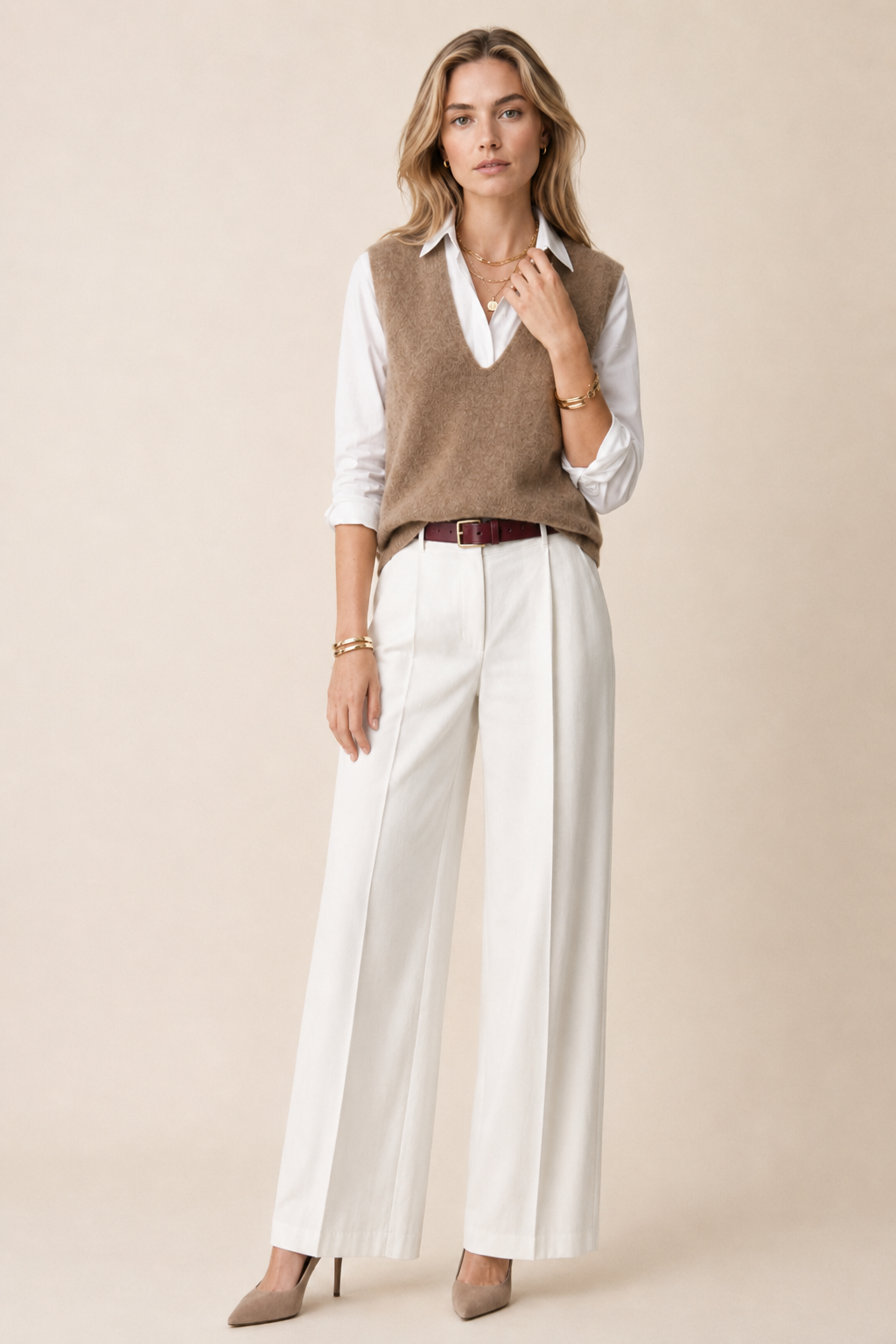 Haut Camille — Maille Sans Manches Taupe