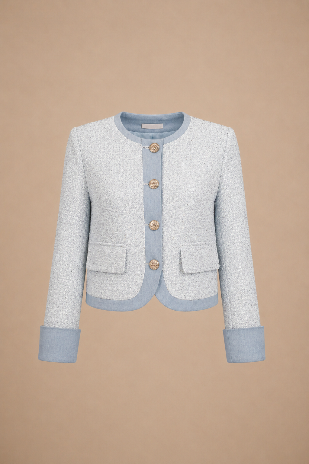 Veste Auréline — Tweed Bleu Perle & Denim Couture