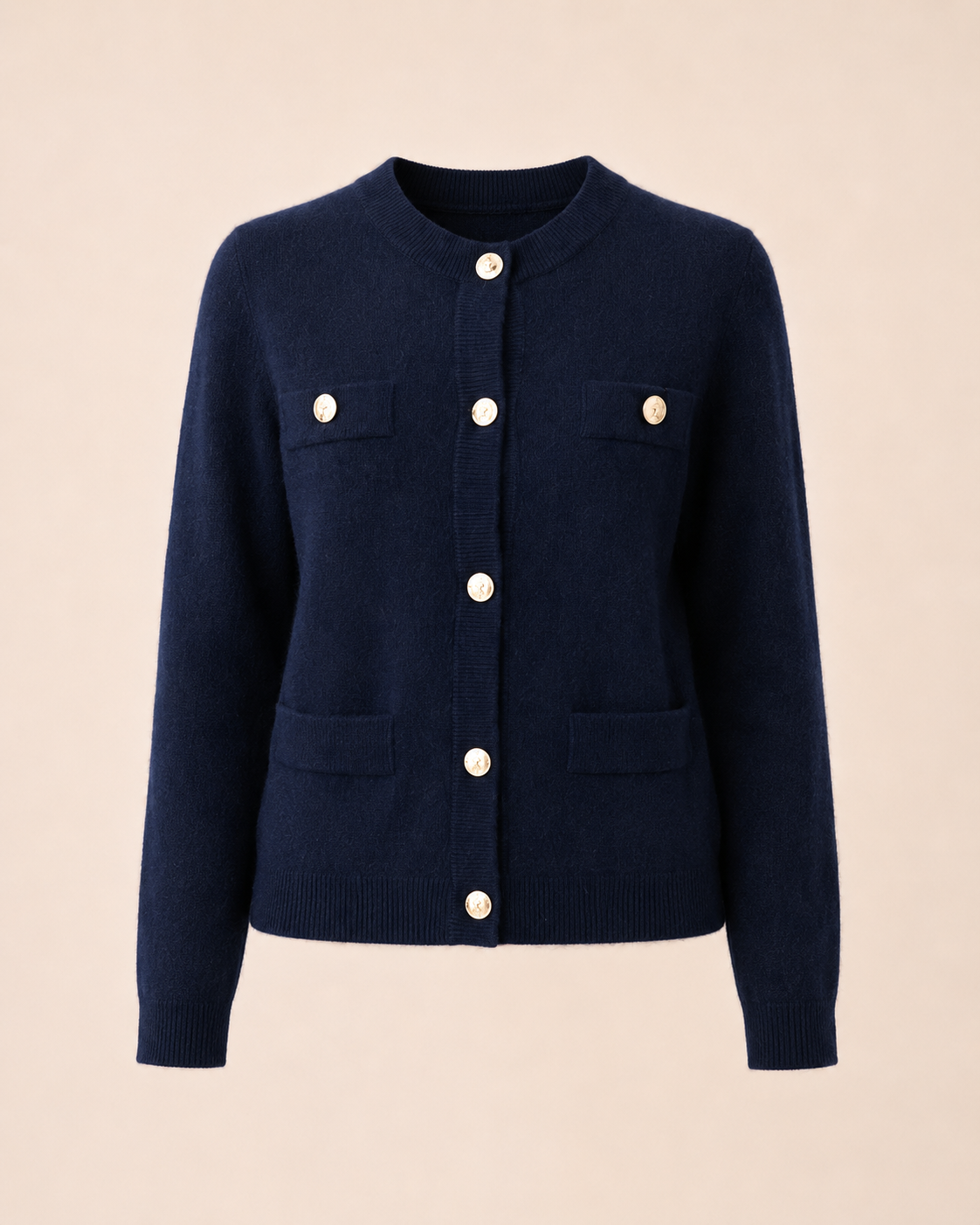 Cardigan Élise — Maille Marine & Boutons Dorés