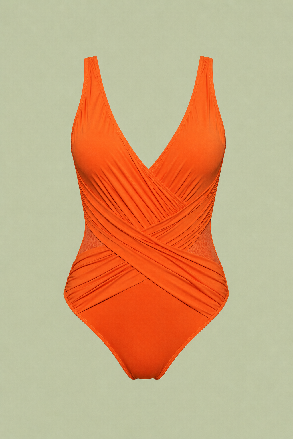 Maillot Naïa — Drapé Croisé Orange Soleil