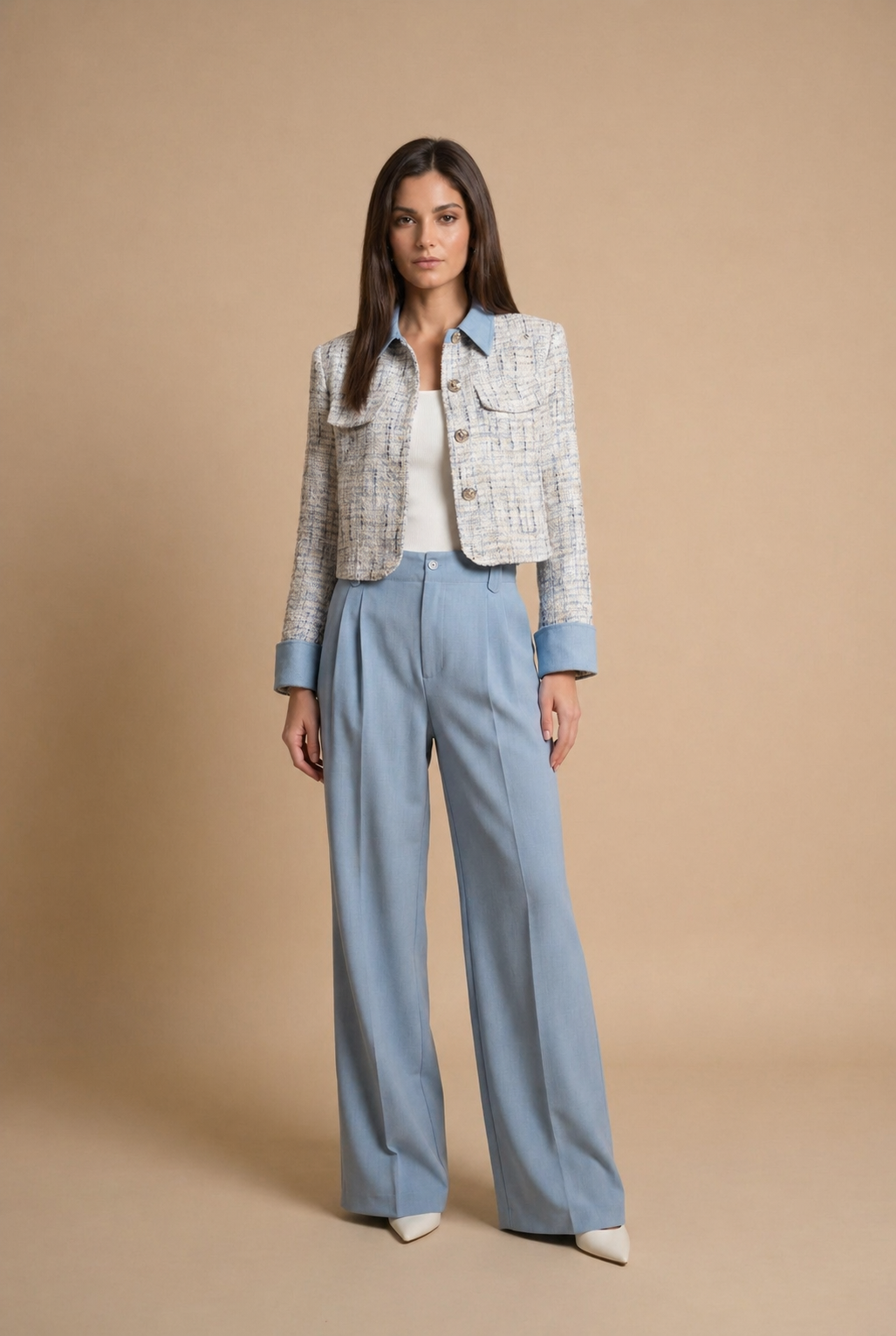 Veste Céleste — Tweed & Denim Bleu Perle