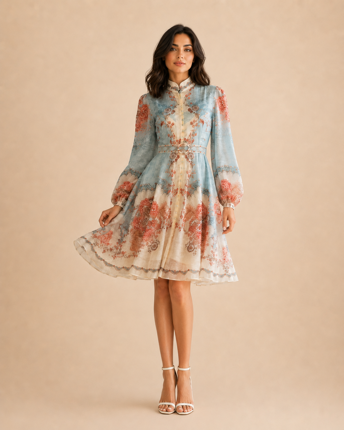 Robe Floriane — Voile Fleuri Bleu Poudré